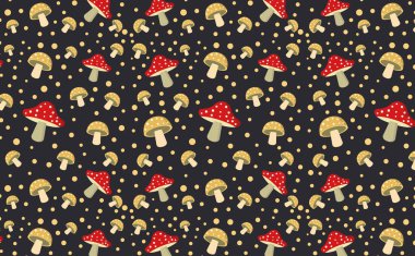 Mantarlı, agarik ve mantarlı pürüzsüz desen