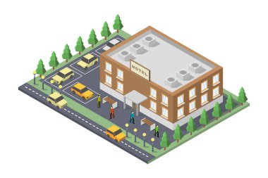 Ağaçları ve çalıları olan şehir binaları