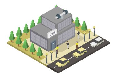 bina ve ağaç vektör illüstrasyonuyla eşölçülü yapı oluşturma