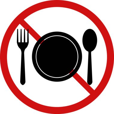 Çatal ve kaşıkla besin işareti olmayan beyaz bir tabağın vektör çizimi