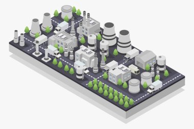 3 boyutlu izometrik şehir manzarası.