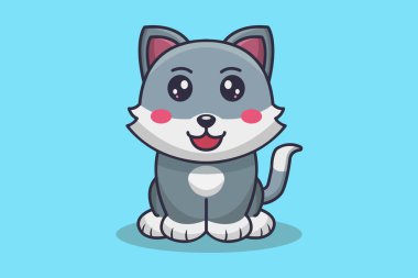 Oturan sevimli çizgi film kedisinin vektör çizimi