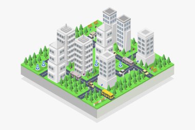 izometrik şehir, 3 boyutlu vektör illüstrasyonu