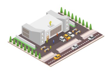 Modern kilise izometrik vektör gösterimi basit bir stilde