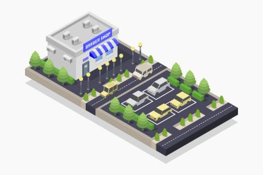 Berber dükkanı izometrik vektör gösterimi basit bir stilde