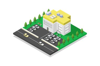 İzometrik şehir binası ikonu. 3d illüstrasyon.