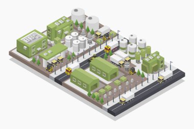 İzometrik fabrika ve fabrika. vektör illüstrasyonu