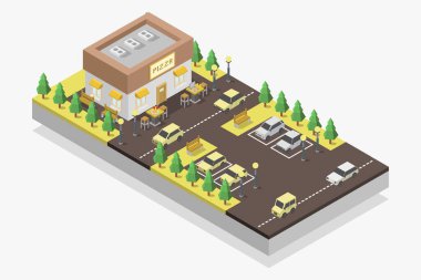 izometrik vektör illüstrasyonu, şehir kenti, şehir manzarası