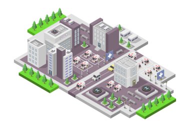 Binaları olan izometrik şehir binası