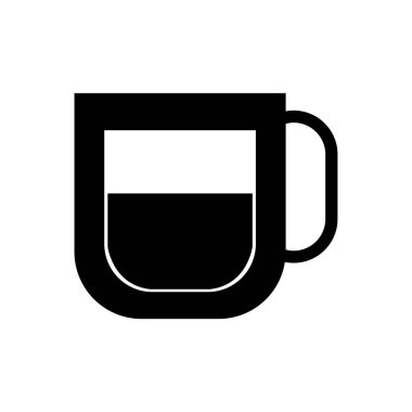 Siyah arkaplanda izole edilmiş modaya uygun düz tarzdaki çay simgesi.