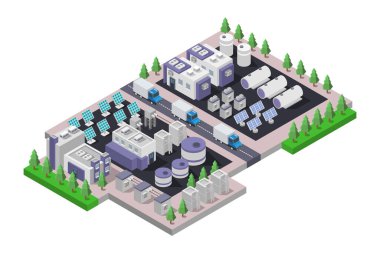 Ağaçları ve çalıları olan izometrik şehir merkezi