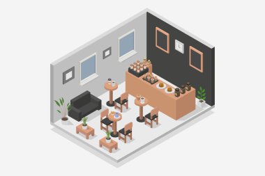 Modern evin izometrik iç yapısı.