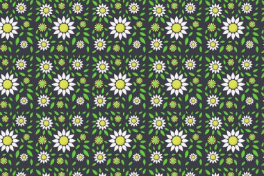 Yeşil arka planda papatya, papatya ve papatya desenli kusursuz çiçek deseni. vektör illüstrasyonu.