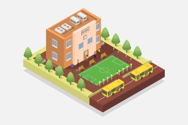 Oyun alanı ve çimenli vektör izometrik şehir parkı.