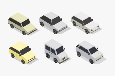 İzometrik araba seti. vektör illüstrasyonu.