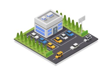 araba ve şehir simgesi, izometrik biçim