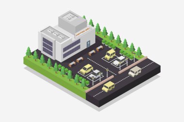 Modern izometrik bina. İzometrik 3 boyutlu simge. 3d illüstrasyon