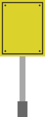Boş ilan panosu tabelası. Vektör. Yapım aşamasında siyah çizgili iki düz gri çerçeveli sarı simge.