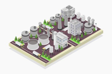 Binaları, ağaçları ve caddeleri olan izometrik şehir