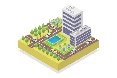 Ağaçlar ve çalılarla izometrik şehir parkı