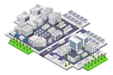 Bir şehrin izometrik vektör çizimi