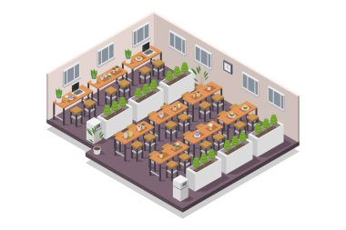 Gıda mahkemesi izometrik vektör gösterimi basit bir stilde