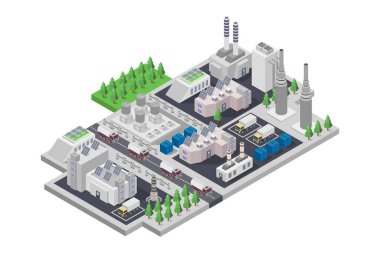 3D illüstrasyon - şehir ve yeşil binalarla modern şehir kavramı