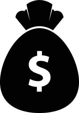 Para çantası simgesi. Vektör tarzıdır yuvarlak açılar, gri renkli, beyaz arka planla düz ikonik sembolü.