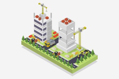 vektör izometrik şehir binaları, şehir binaları. şehir altyapısı.