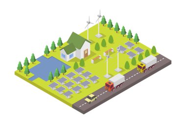 Yeşil enerji ve ekoloji ile izometrik enerji ve ekoloji kavramı - dost bina