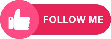 Beni takip et ikon. Kırmızı arkaplanda vektör düğmesi