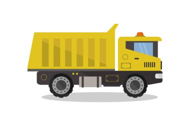 Karavan ikonlu sarı kargo kamyonu, çizgi film tarzı.