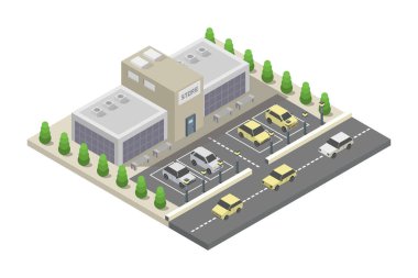 İzometrik şehir binası, vektör illüstrasyon tasarımı