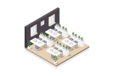 Beyaz masalı modern izometrik mutfak.