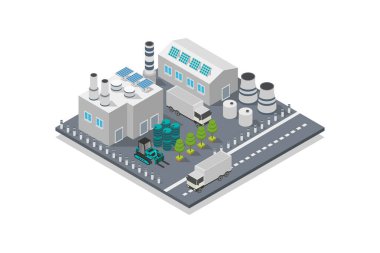 Fabrika ve enerji izometrik vektör illüstrasyon grafik tasarımı