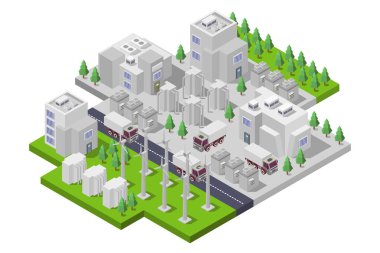 Modern bir şehrin izometrik vektör şehir çizimi