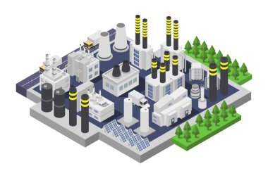 Şehir elementleri ile izometrik fabrika