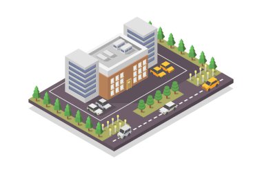 yolu olan izometrik şehir binaları