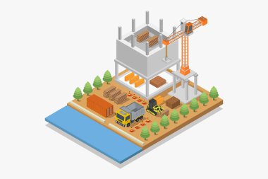 İnşaat vinci, vinç, inşaat, vektör düz stil.