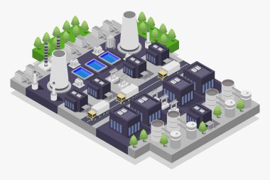 Fabrika izometrik 3 boyutlu vektör çizimi.