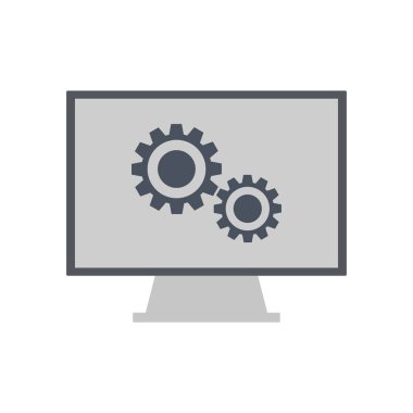 bilgisayar ve dişli simgesi. düz dizayn.