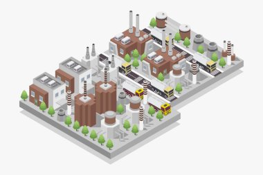 Sanayi binası olan izometrik fabrika binası