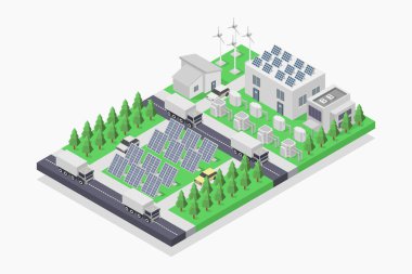 Şehrin izometrik vektör çizimi.