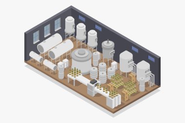 İzometrik fabrika binası. Vektör çizimi. fabrika inşaatı.