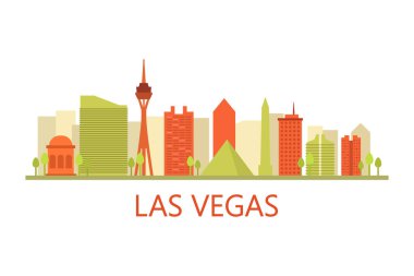 Las Vegas City 'de kırmızı binalar, Las Vegas Nevada ve diğerleri var. vektör illüstrasyonu