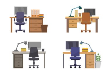 Bilgisayarlı ve sandalyeli ofis masası simgesi