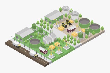 Şehrin yeşil çimenli ve bahçeli izometrik çizimi