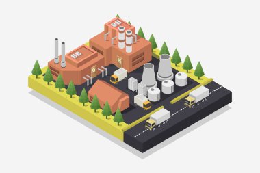 Fabrika izometrik kompozisyonu fabrika inşa vektör illüstrasyonlu üç boyutlu binaların görüntüsü
