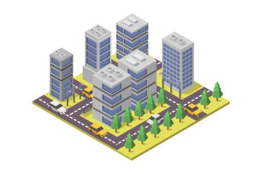 Isometric Şehir Binaları Kompozisyonu
