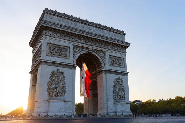 Arc Triomphe Décoré Drapeau National Français Paris France — Photo